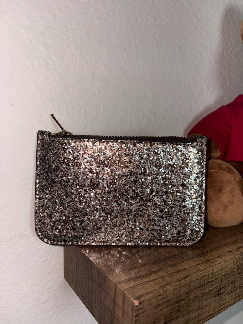 Coach Sparkling Silver Glitter Zip Pouch - Coach Card Wallet